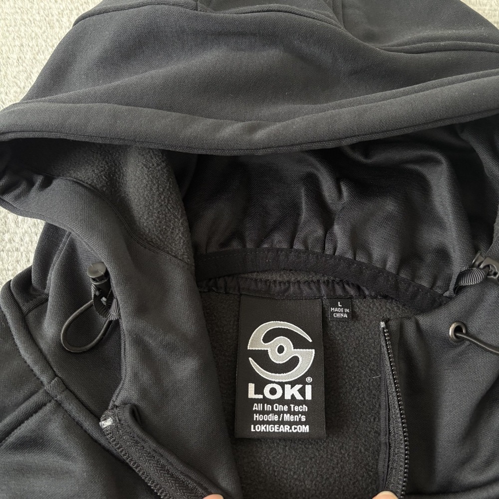 Loki Gear Hoodie Mens Large Black Full Zip All In One Tech Hiking Full Zip - Picture 3 of 11